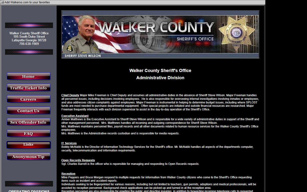 Walker County arrest records Sheriff administrative division page