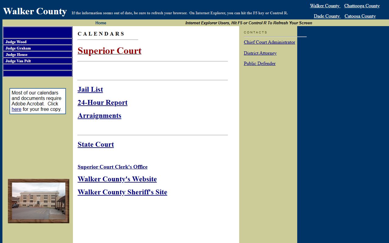 Walker County court dockets legacy LMJC Walker page with court and jail links