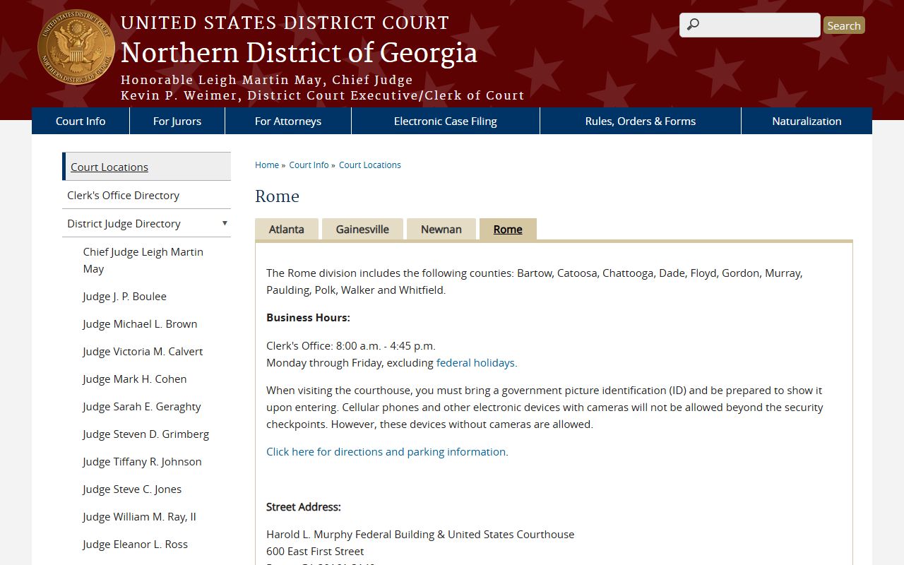 Walker County Superior Court federal Rome Division page