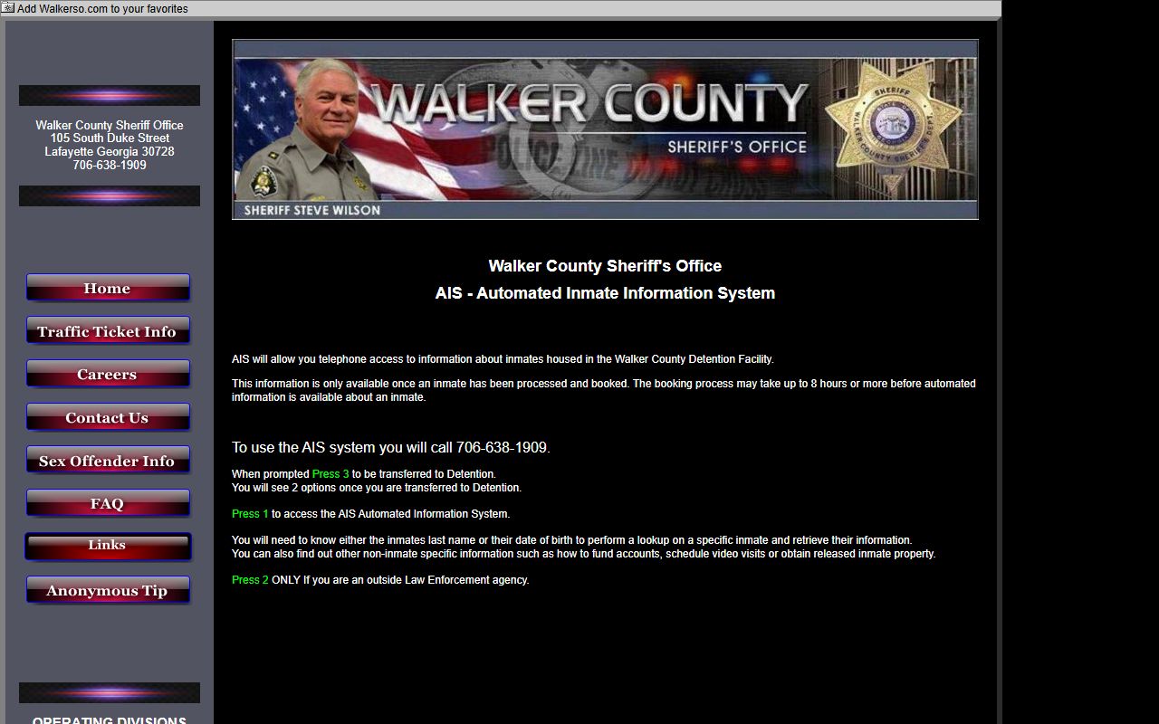 Walker County inmate records Automated Inmate Information System instructions